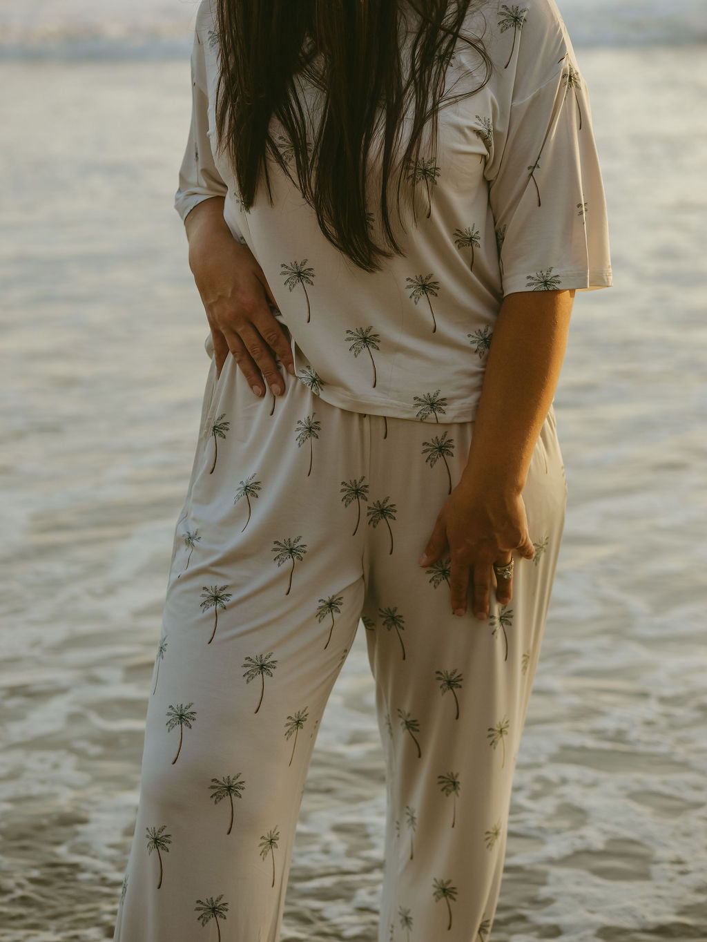 Women's Palm Tree Print Boxy Tee and Wide Leg Lounge Set - Image 2