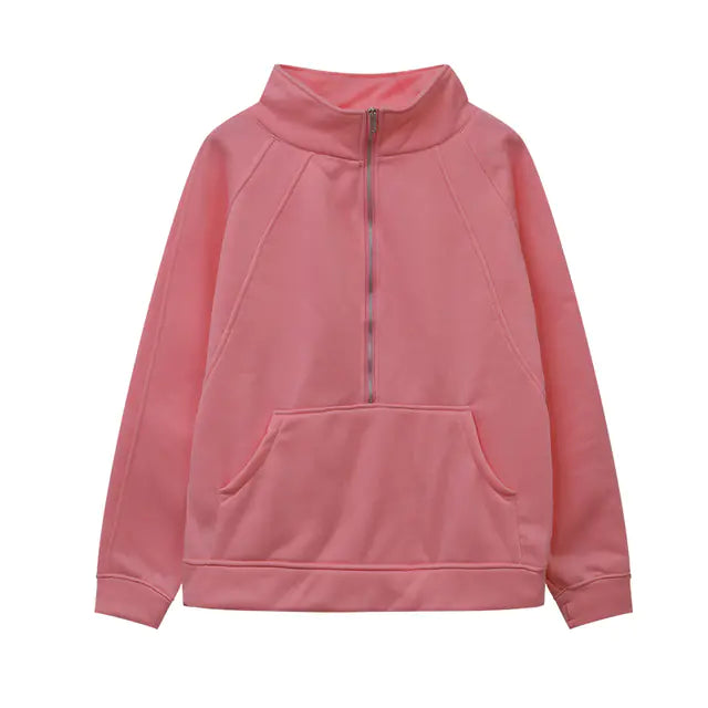 Women's Half Zipper Plush Stand-Up Collar Sweatshirt - Image 27