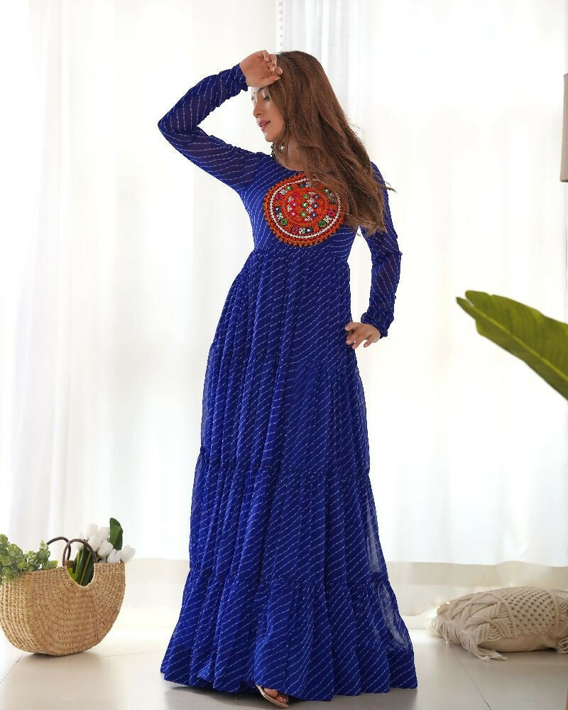 Royal Blue Chanderi Kurta with Sequence Embroidery Work