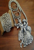 Silver-plated oxidised Radha Kishan long necklace set for women