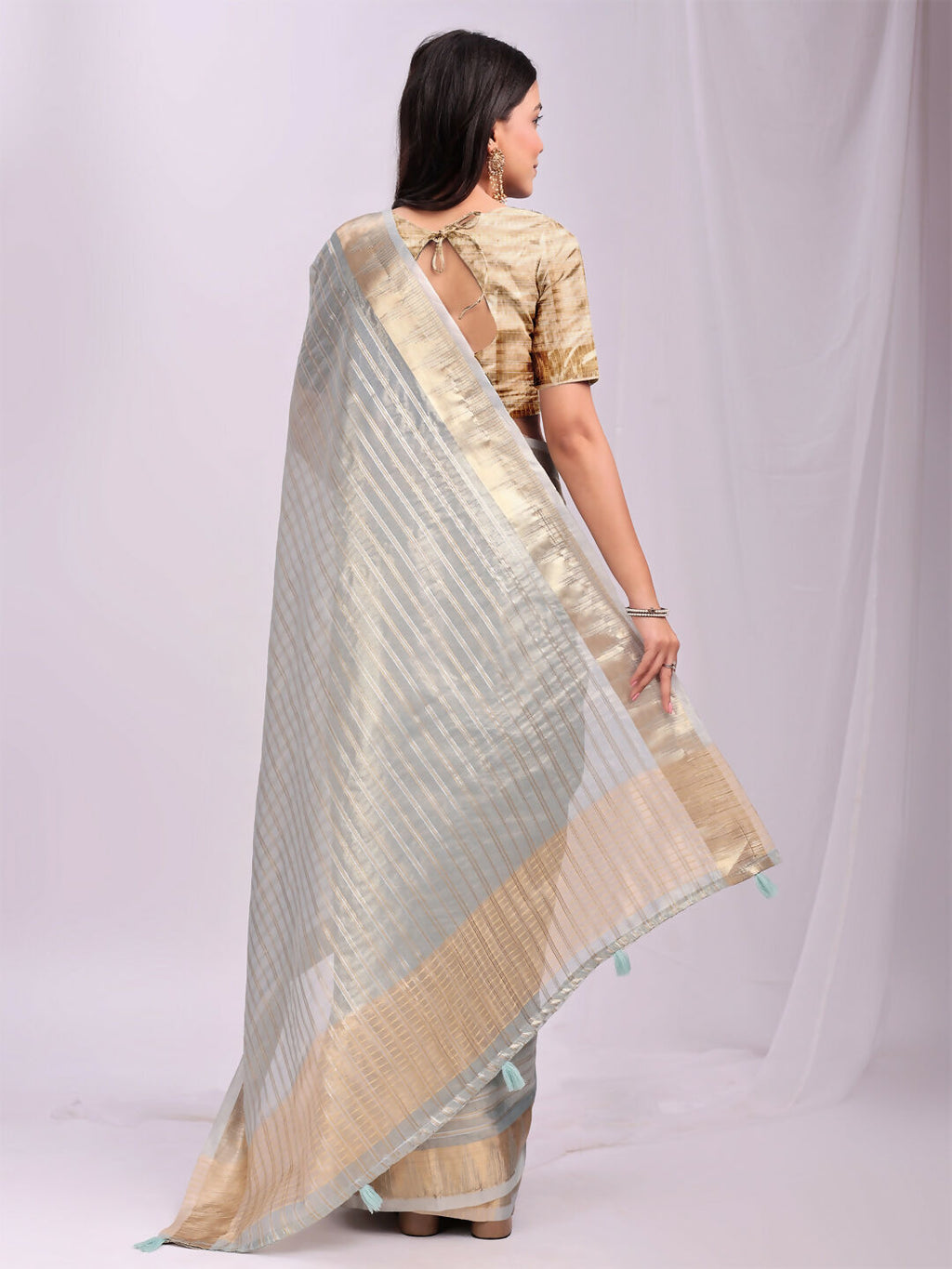 Sky Blue Organza Saree with Matching Blouse