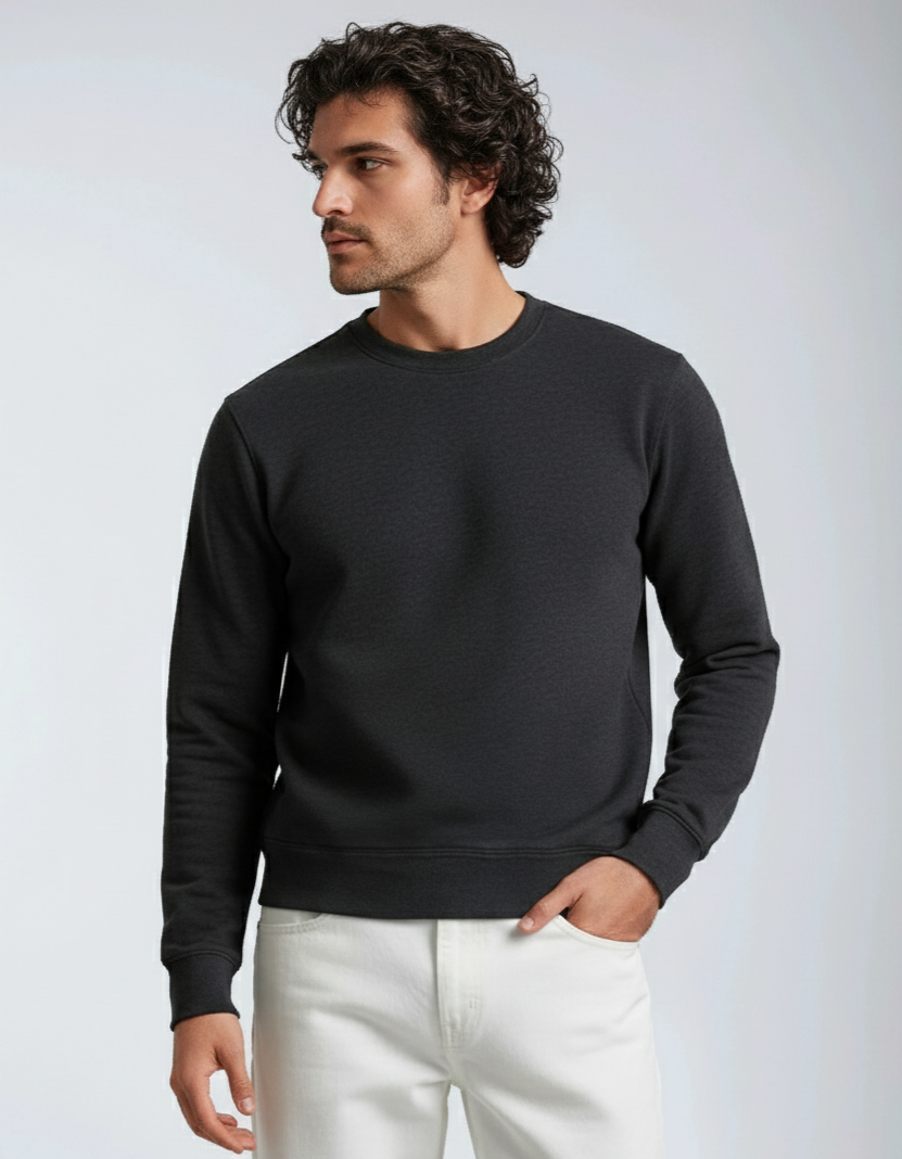 Midweight Crew Neck Fleece Sweatshirt in Charcoal Grey - Image 3