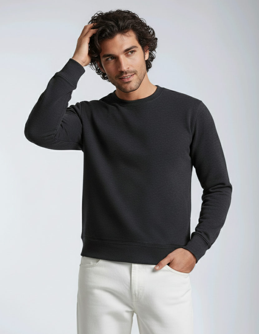 Midweight Crew Neck Fleece Sweatshirt in Charcoal Grey - Image 2