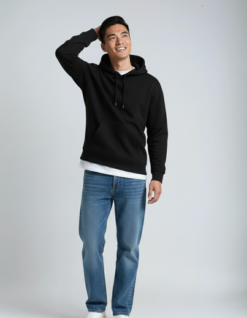 Heavyweight Pullover Hoodie Black Premium Cotton Blend Hood - Image 2