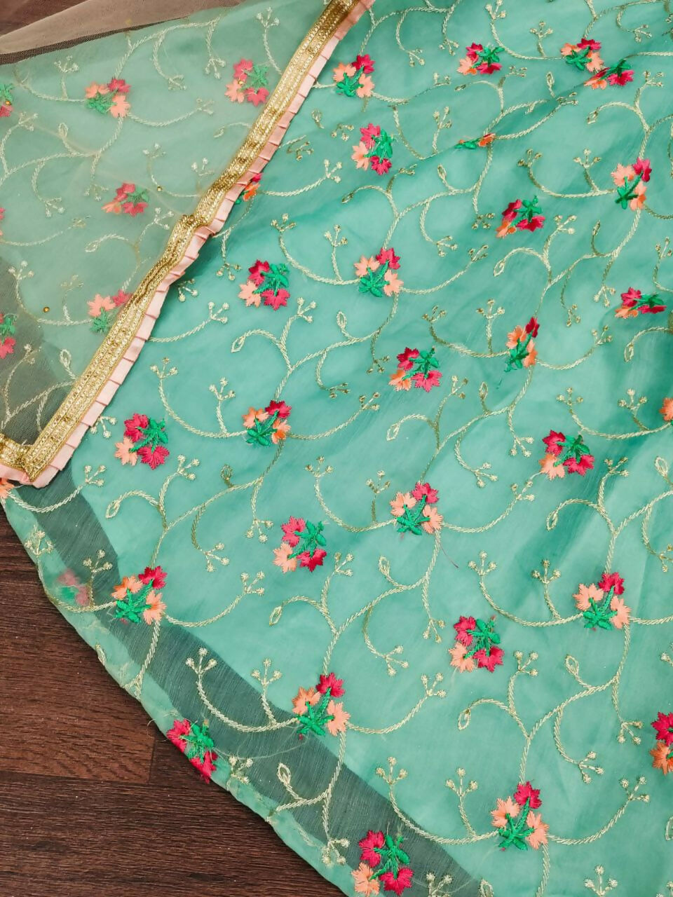 Sky Blue Organza Silk Embroidered Kids Lehenga Choli Set