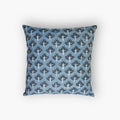 Close up of a Steel Blue Zeenat throw pillow cover with delicate hand-block printed floral patterns on pure linen.
