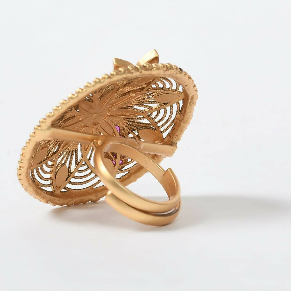 Joharkamal Gold-Polished Adjustable Stone Studded Finger Ring