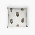Pink throw pillow cover featuring intricate Mughal-inspired hand-block floral prints.