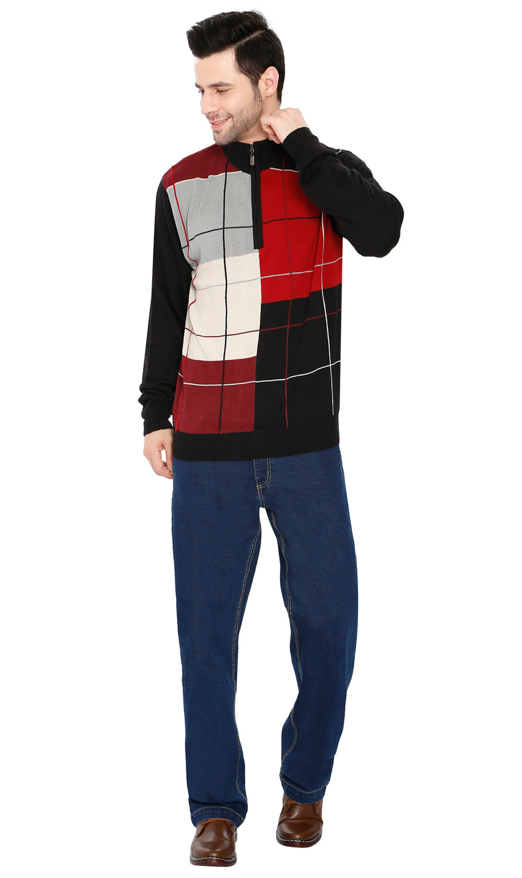 Men's Color Block Quarter Zip Sweater Sporty Knit Pullover