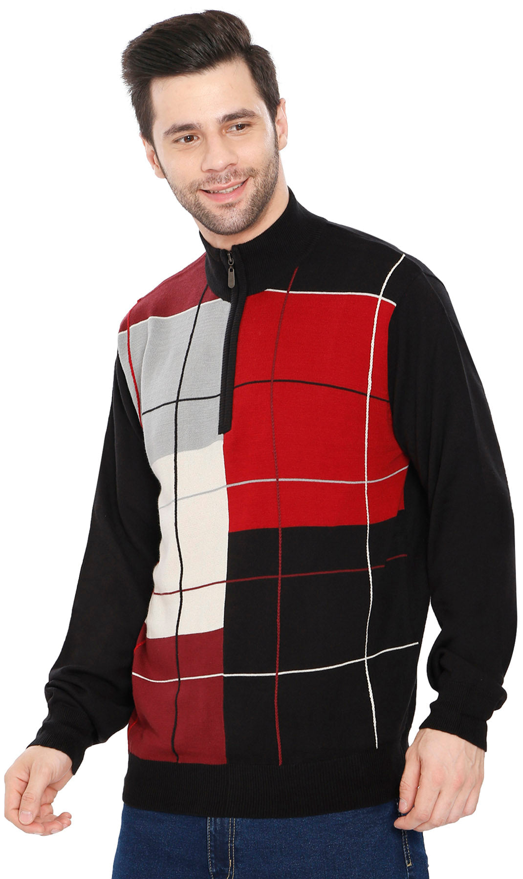 Men's Color Block Quarter Zip Sweater Sporty Knit Pullover