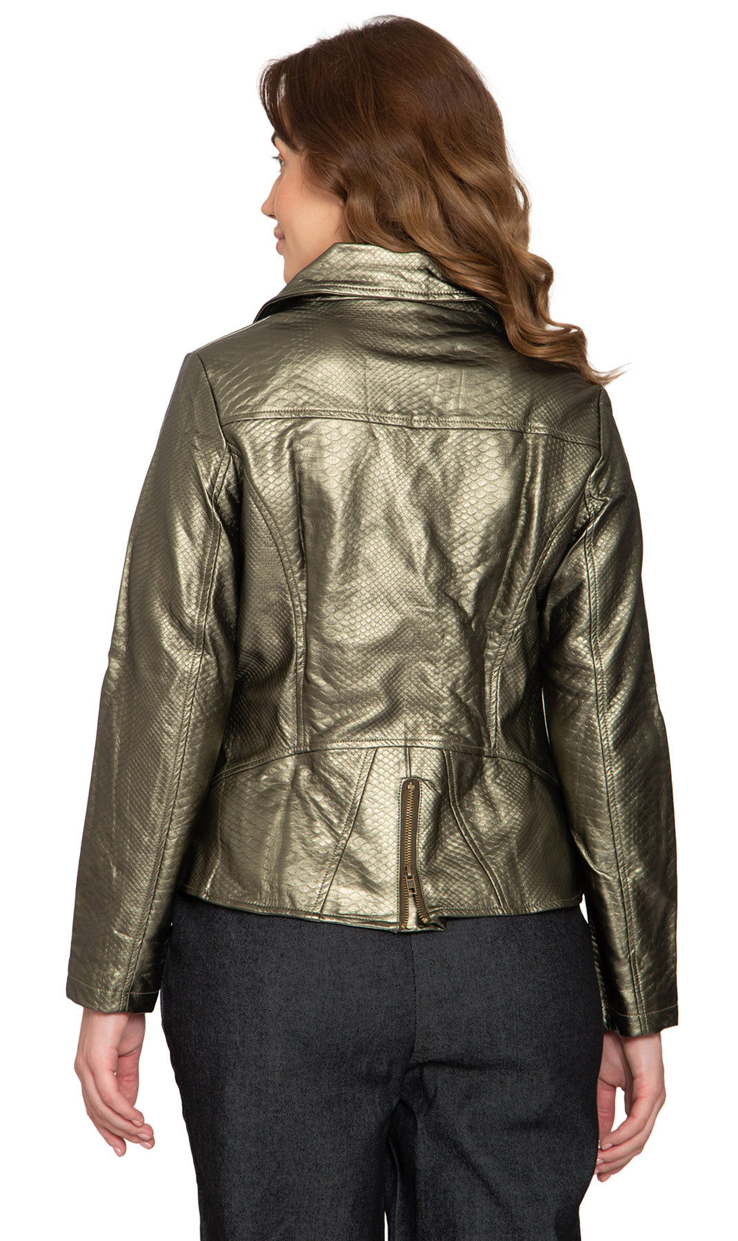 Women's Metallic Snake Pattern Asymmetrical Moto Jacket