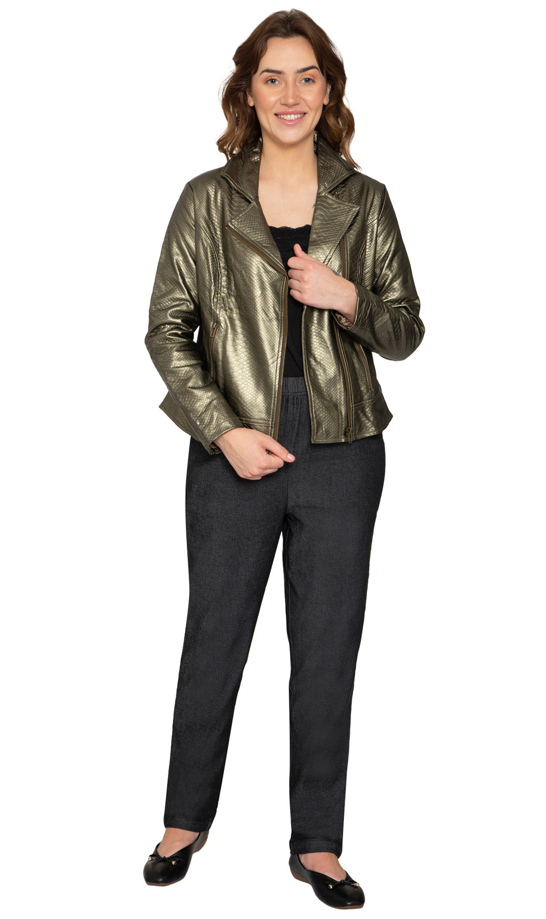 Women's Metallic Snake Pattern Asymmetrical Moto Jacket