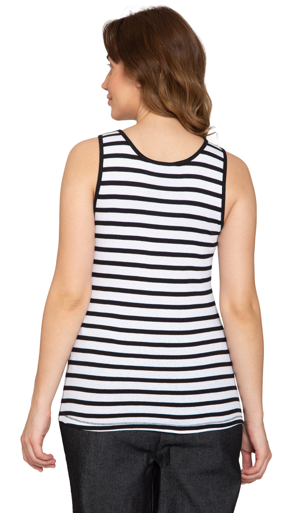 Women's Striped Sleeveless Tank with Crochet Lace Neckline