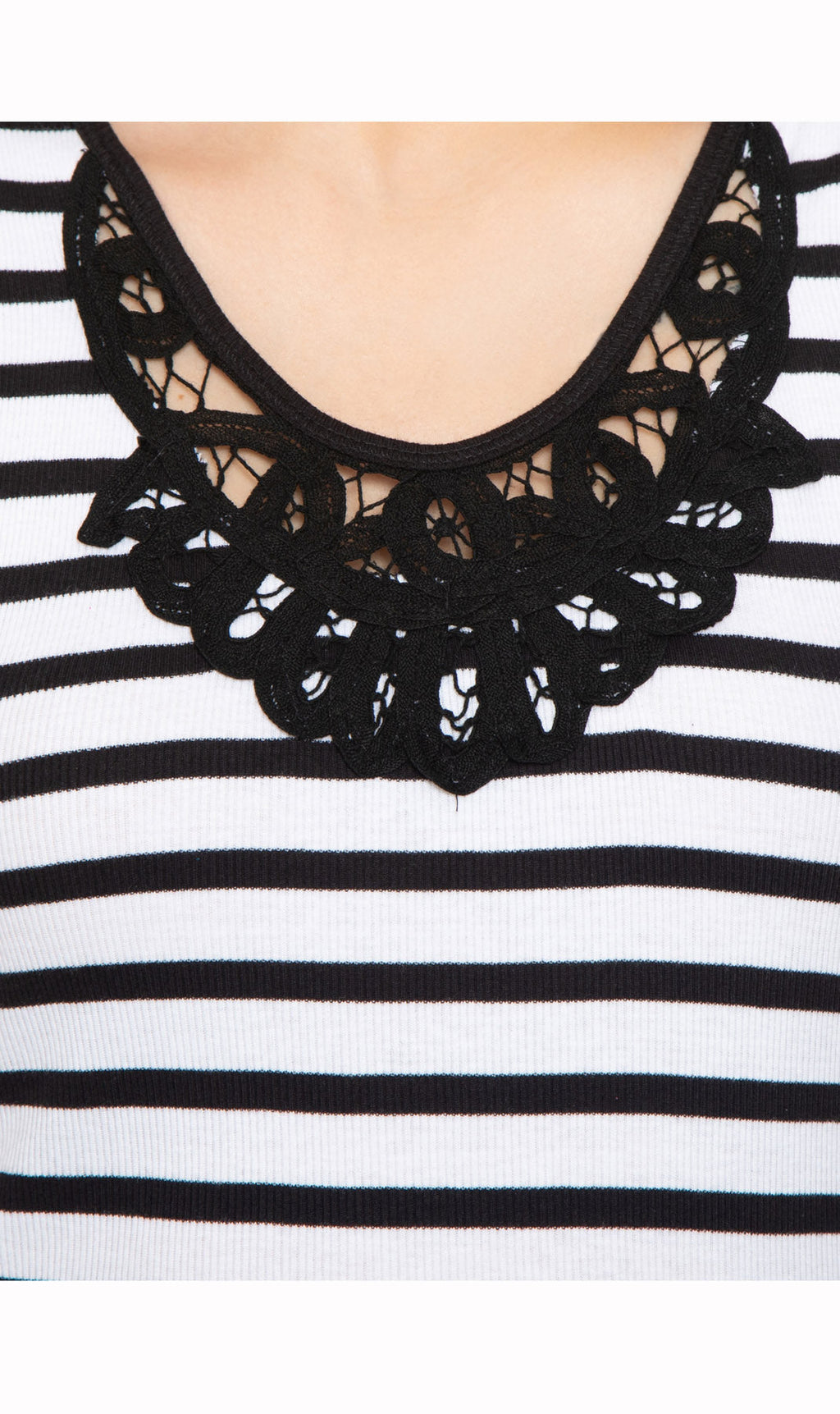 Women's Striped Sleeveless Tank with Crochet Lace Neckline
