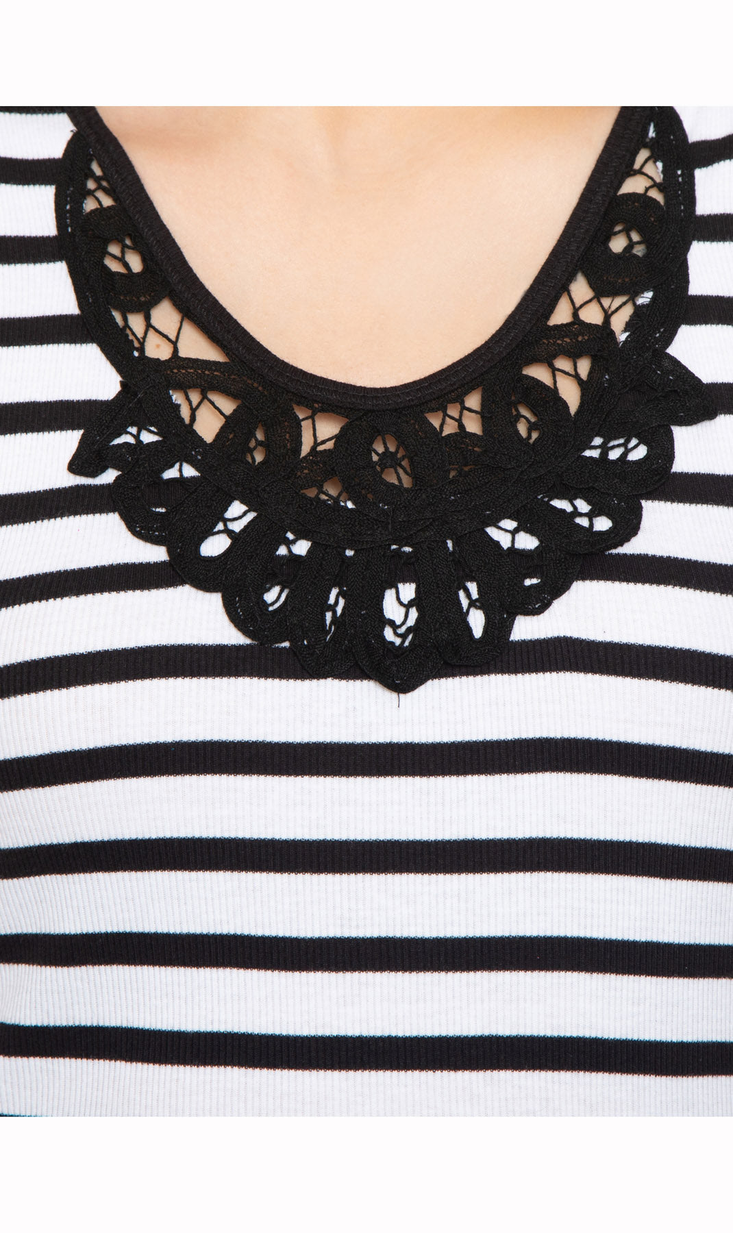 Women's Striped Sleeveless Tank with Crochet Lace Neckline