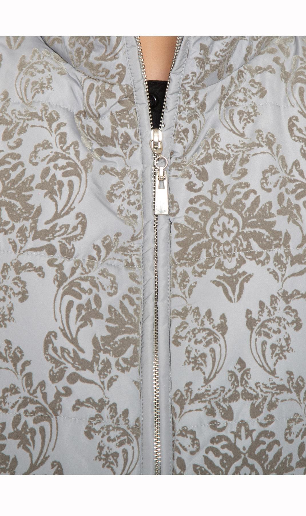 Women's Flocked Damask Print Zip Front Vest in Light-Grey and Taupe