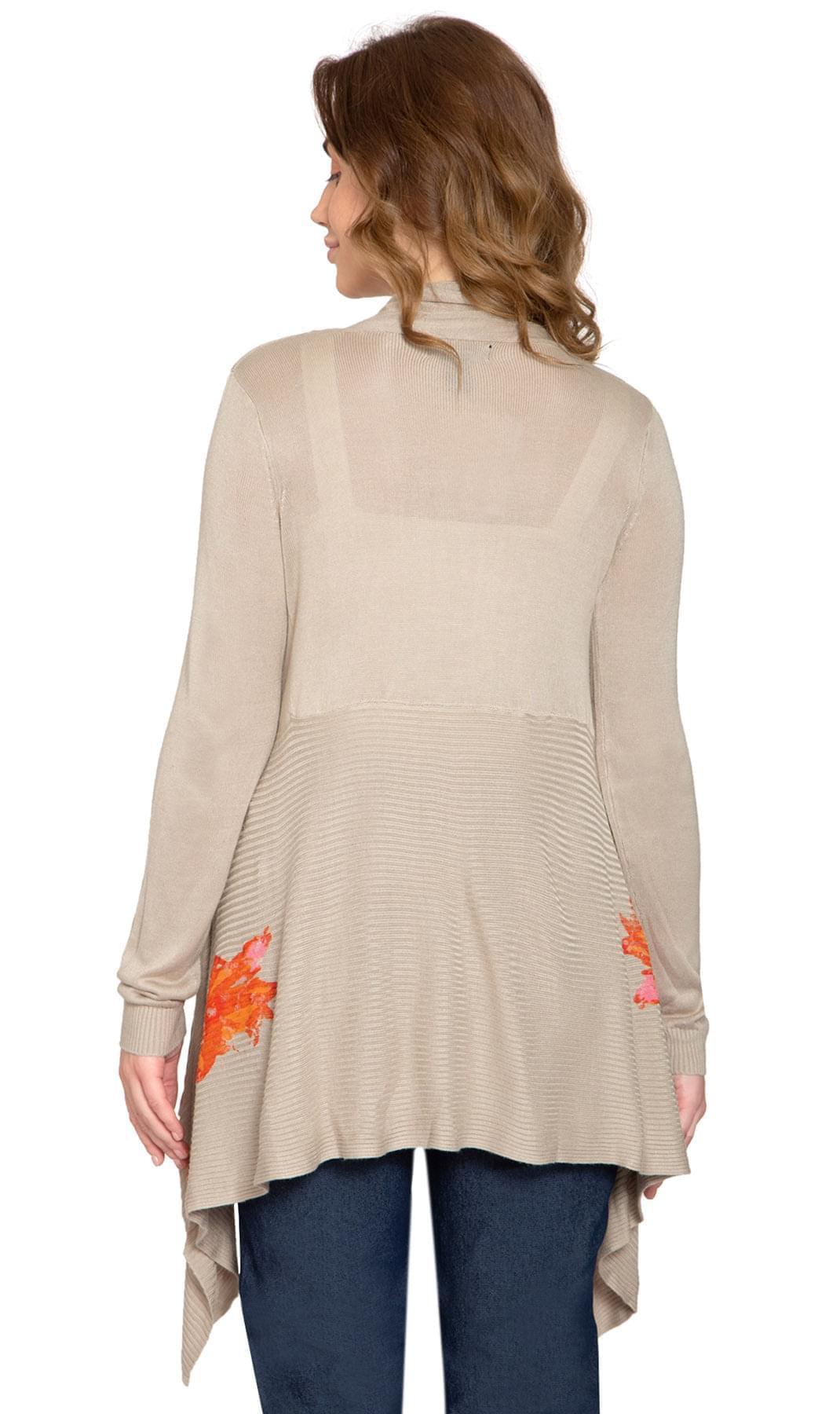 Women's Long Floral Embellished Open Front Cardigan