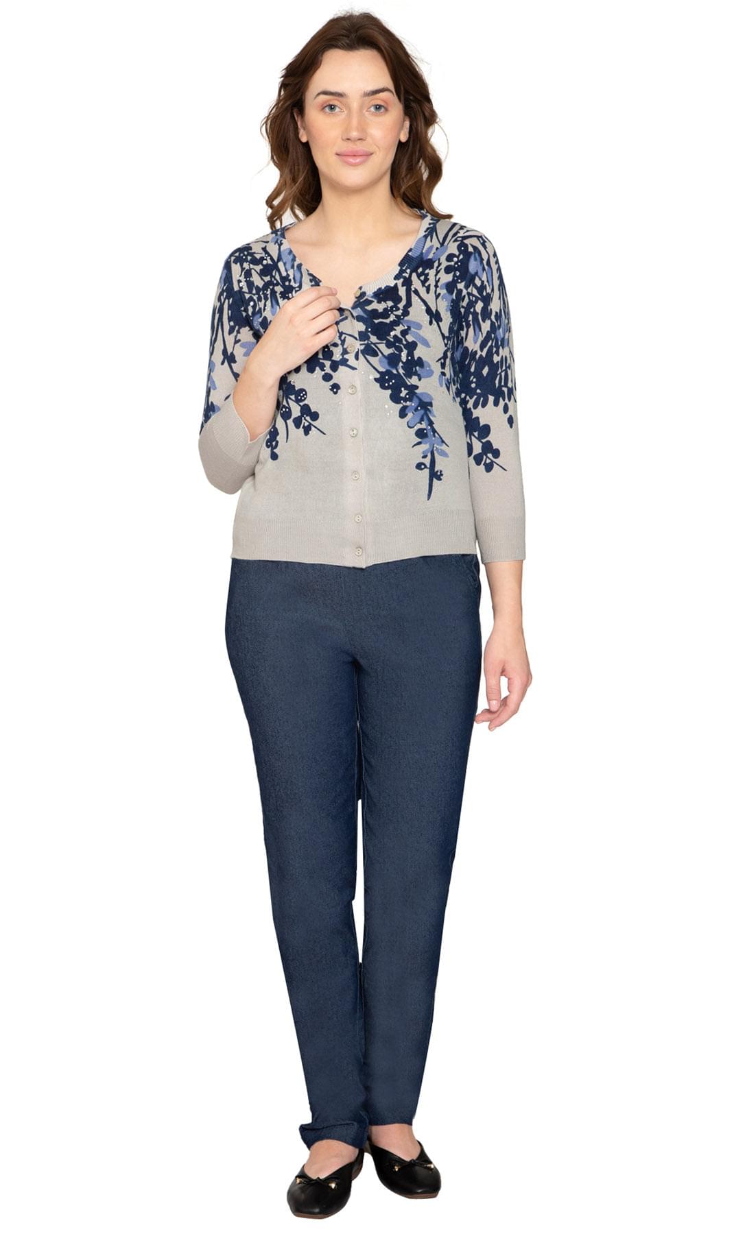 Women's 3/4 Sleeve Floral Print Knit Cardigan