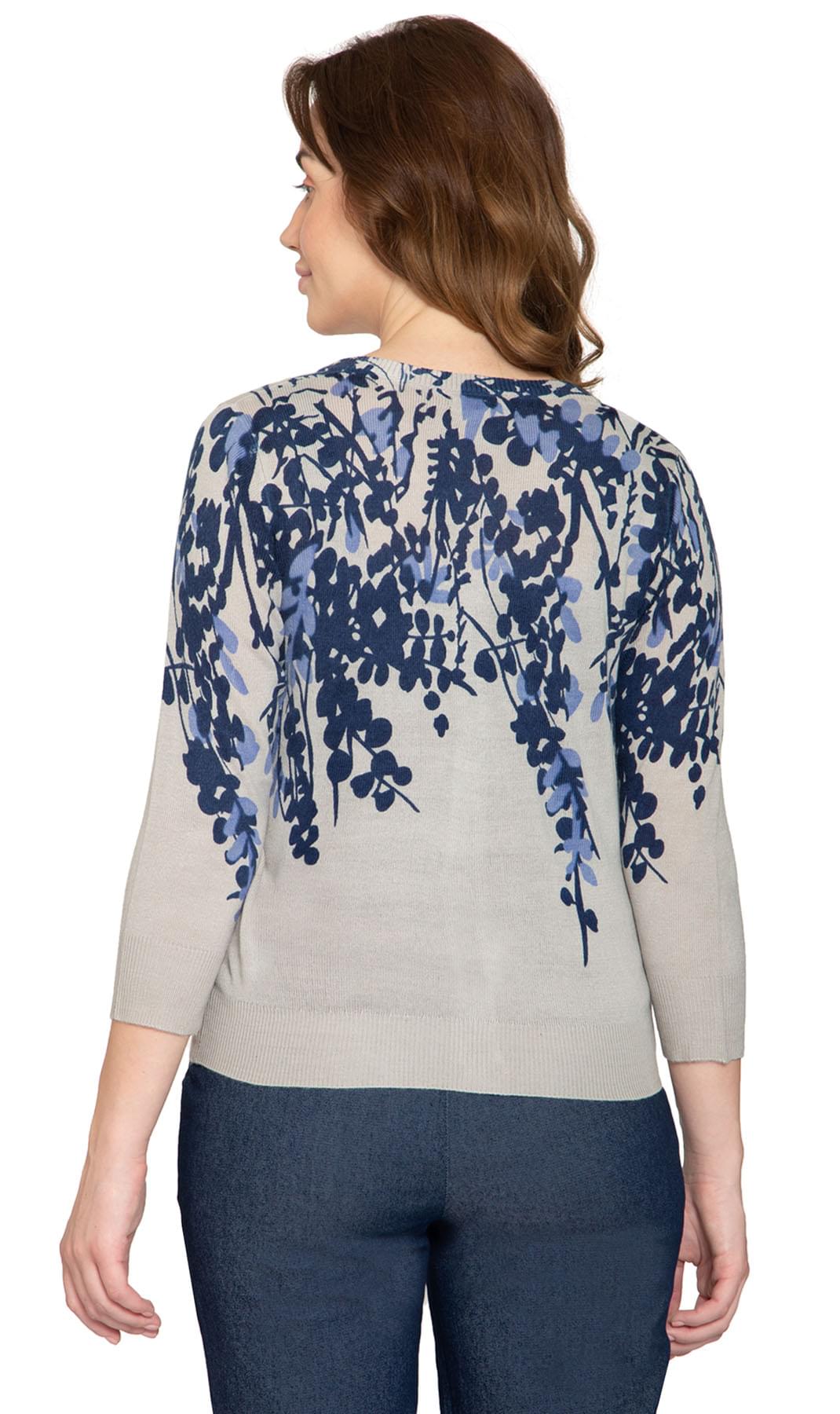 Women's 3/4 Sleeve Floral Print Knit Cardigan