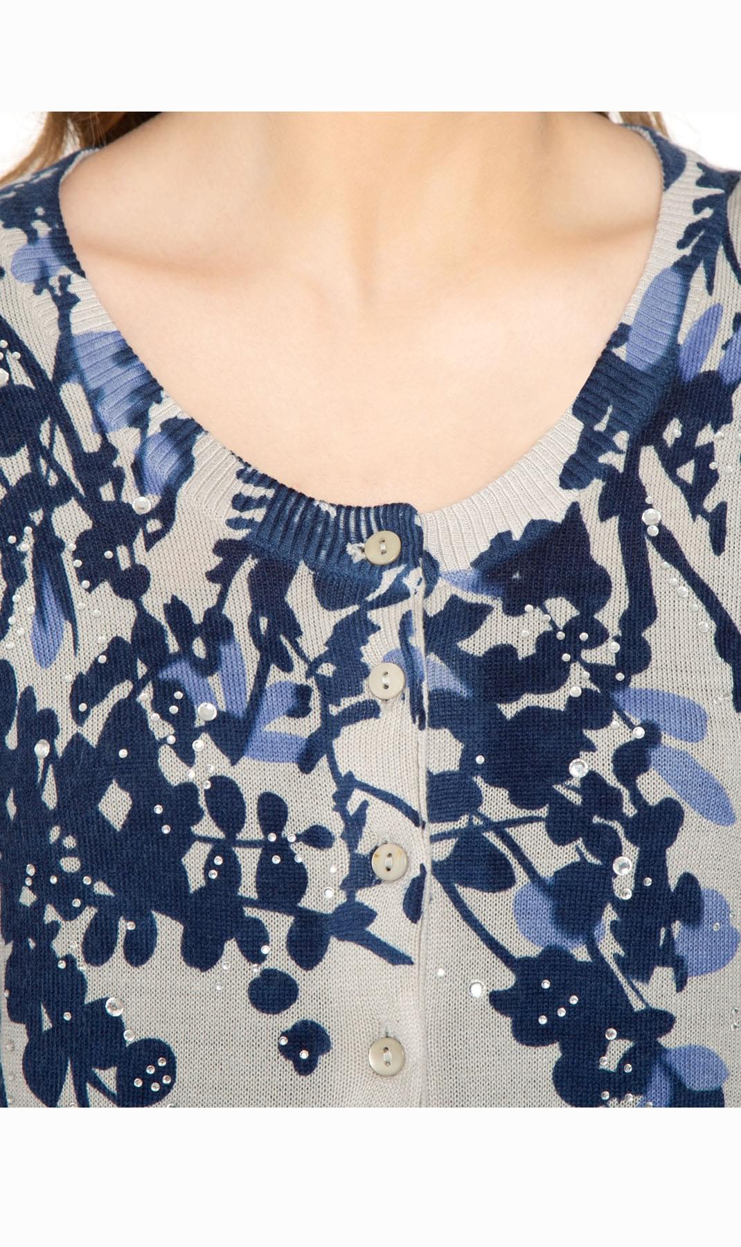 Women's 3/4 Sleeve Floral Print Knit Cardigan