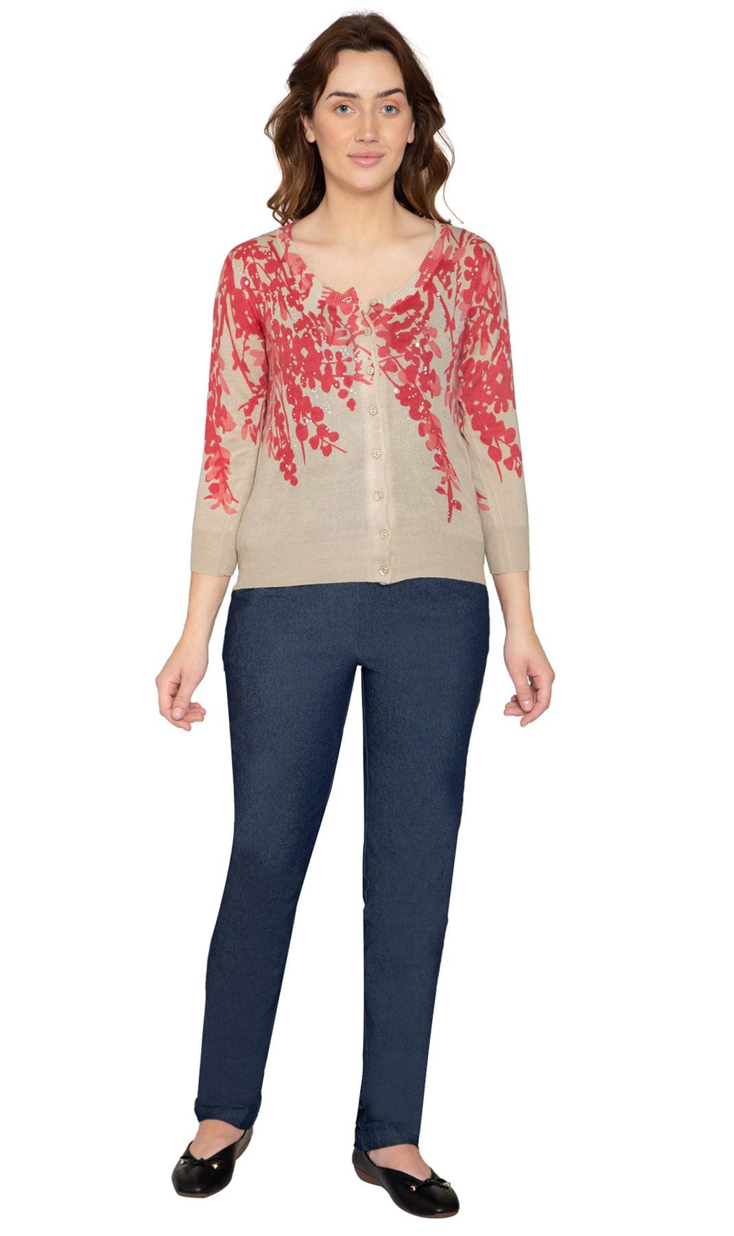 Women's 3/4 Sleeve Floral Print Knit Cardigan