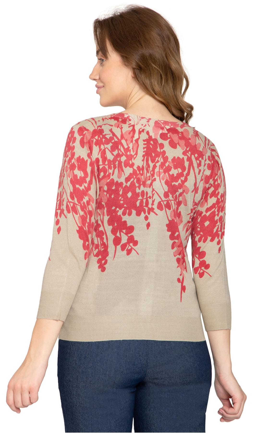 Women's 3/4 Sleeve Floral Print Knit Cardigan