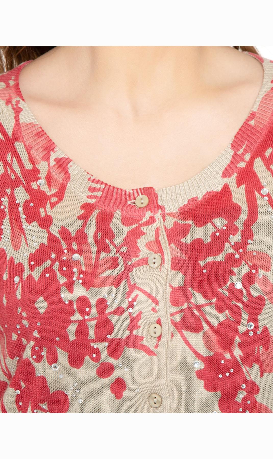 Women's 3/4 Sleeve Floral Print Knit Cardigan
