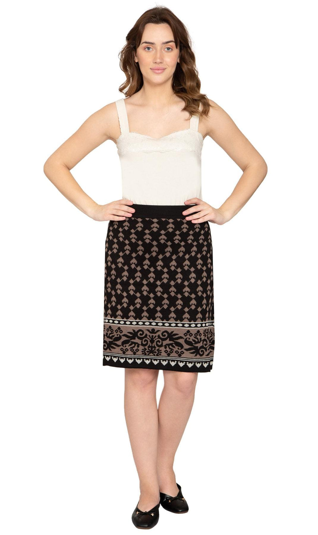 Women's Jacquard Knit Sweater Skirt - Knee Length Geometric Print