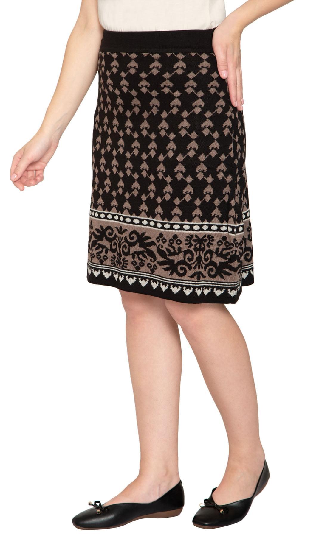 Women's Jacquard Knit Sweater Skirt - Knee Length Geometric Print