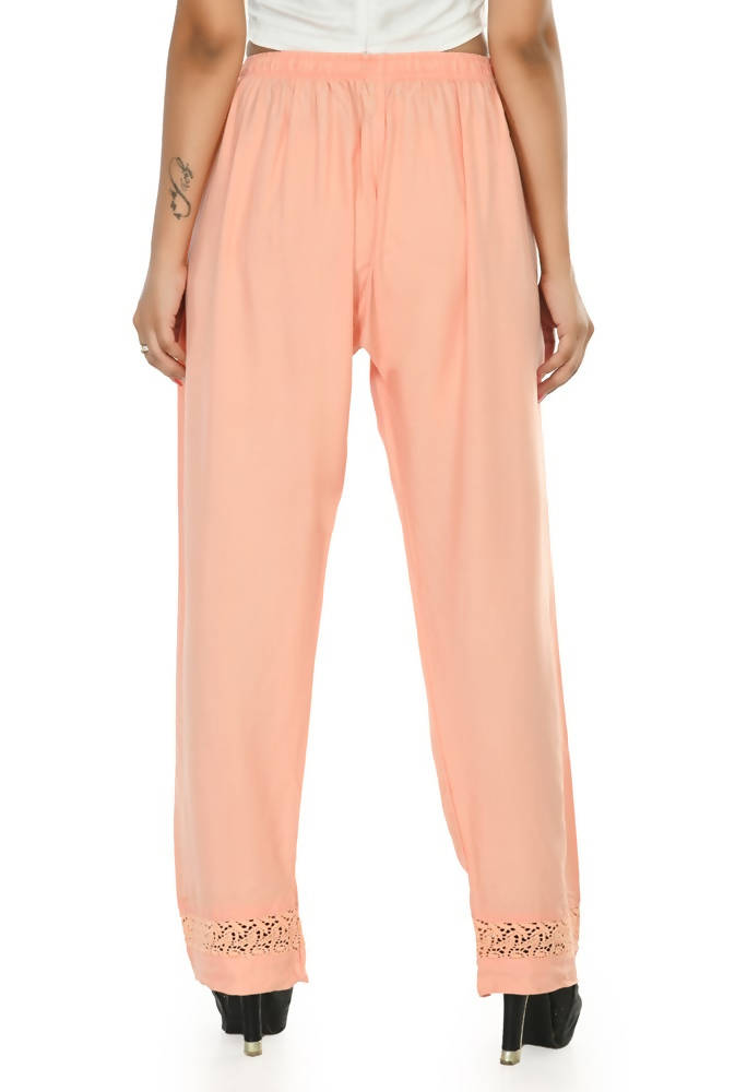 Peach Rayon Cotton Straight Fit Palazzo Pants