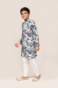 Grey cotton kurta with digital print and straight-fit pants