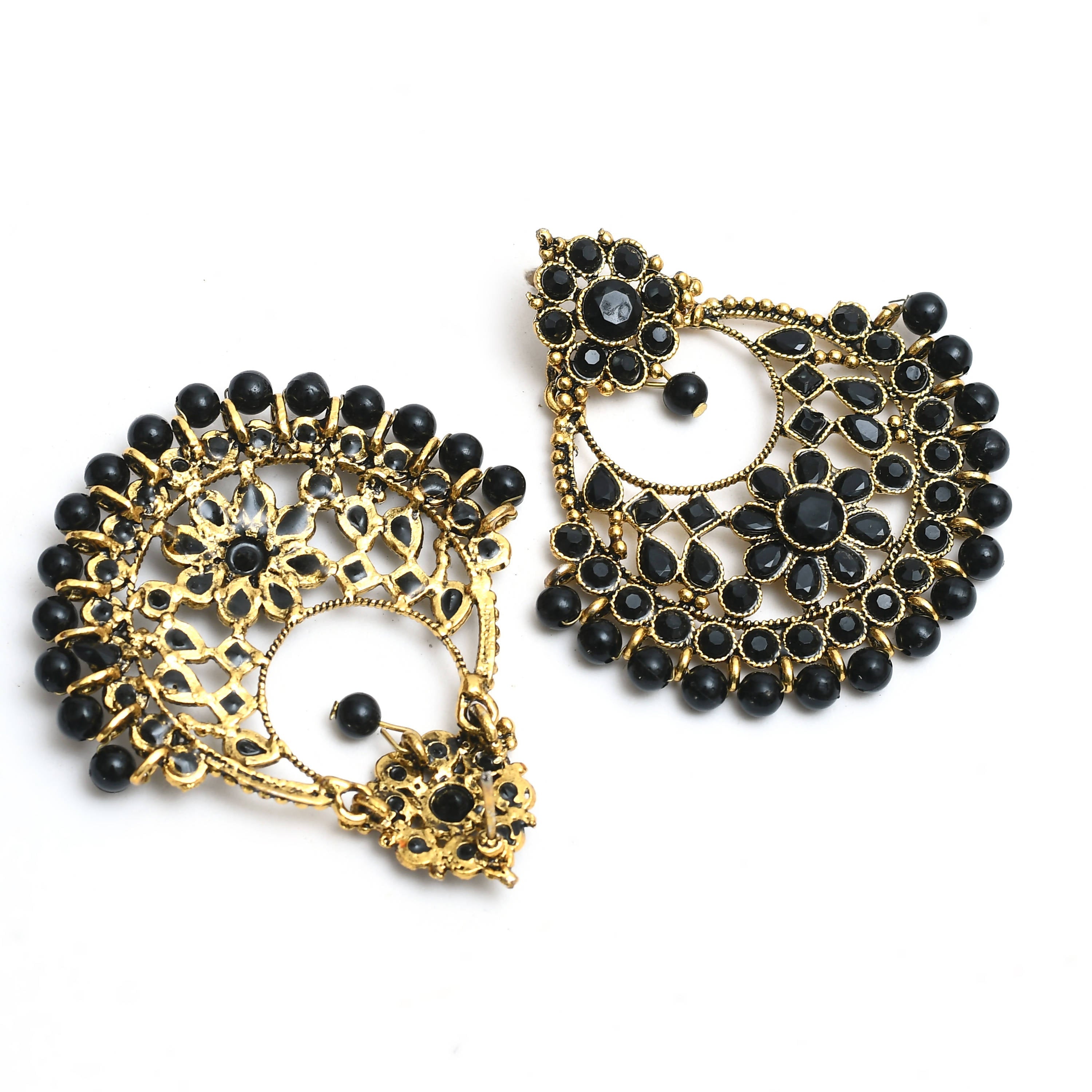 Golden and Black Beaded Dangle Earrings Statement Pieces