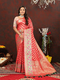 Red Leheriya design saree with Zari weaving on soft silk fabric