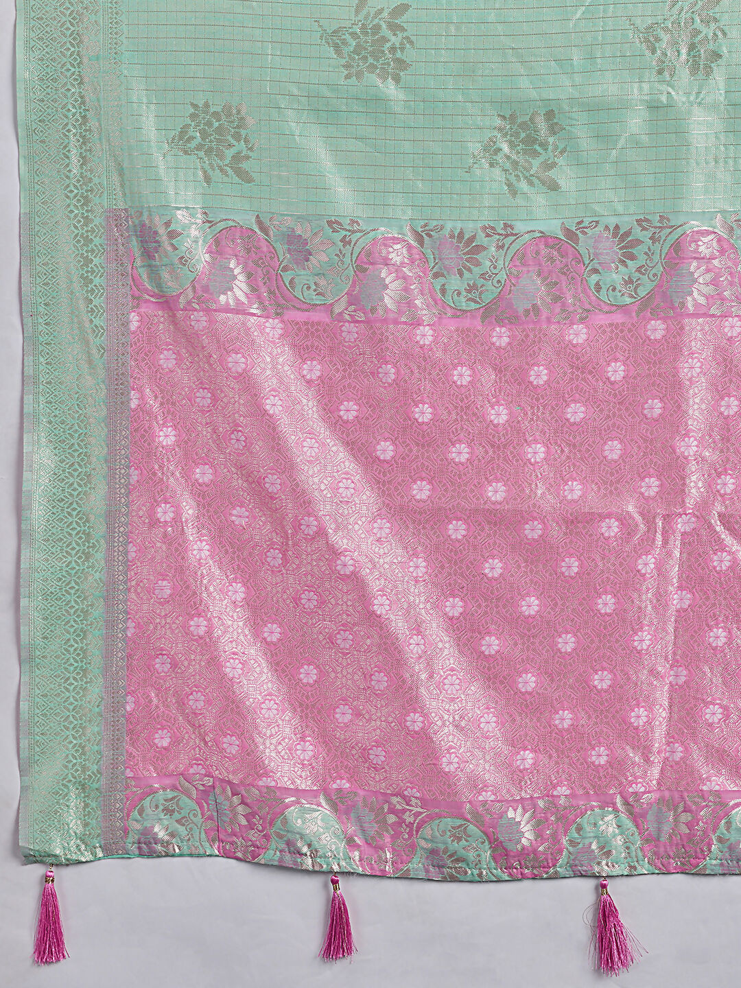 Rama Green Linen Cotton Saree with Matching Blouse