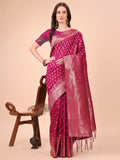 Vibrant magenta lichi silk saree with a matching blouse piece