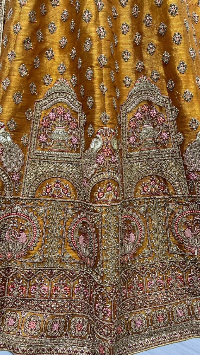 Golden Bridal Net Lehenga Choli with Dori, Sequins & Diamond Work