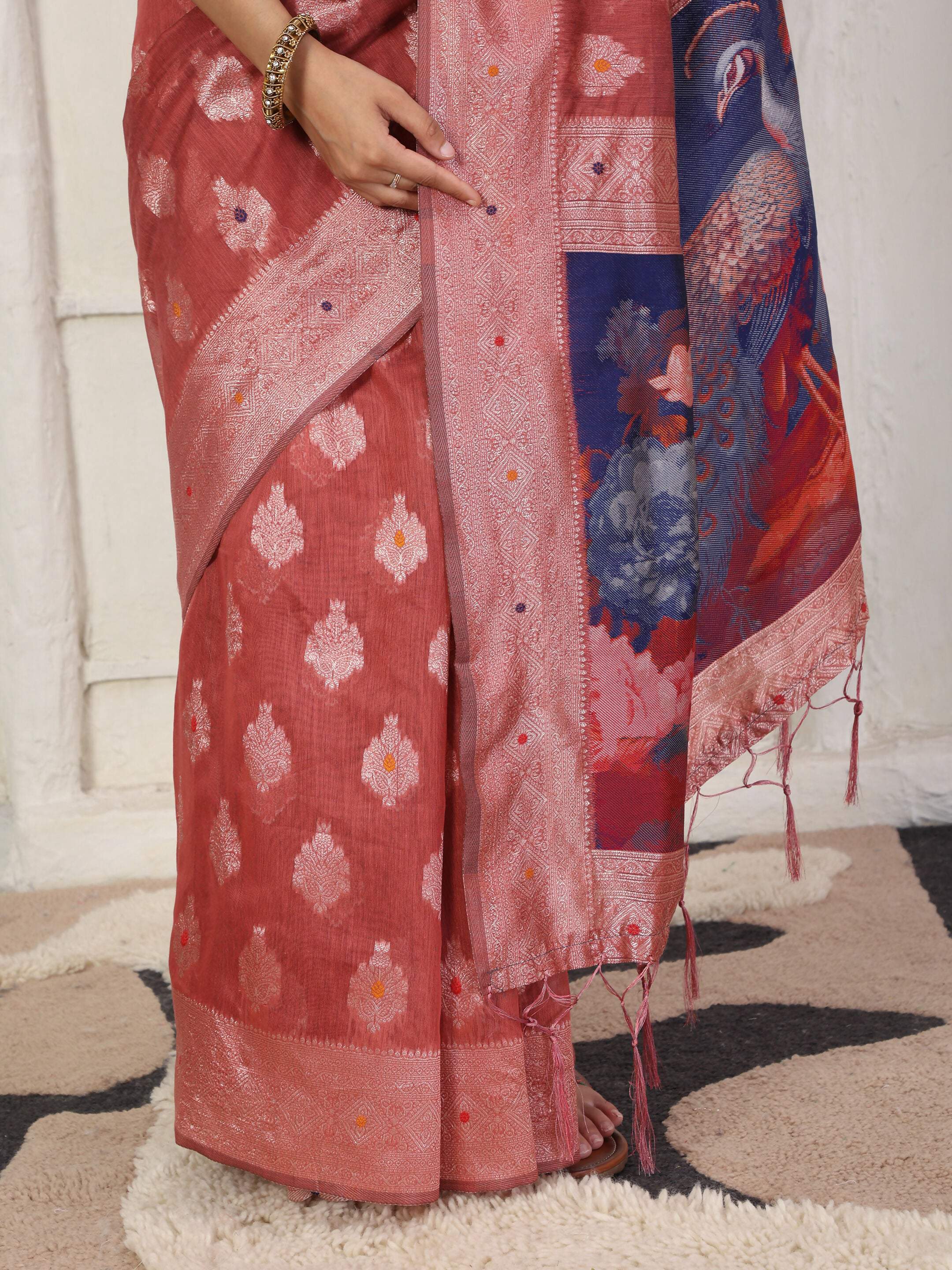 Rust Linen Cotton Saree with Matching Blouse
