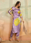 Light Lavender Printed Cotton Rayon Kurta Pant Set