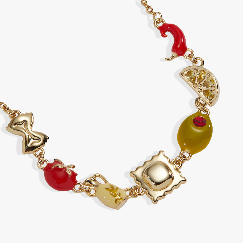 Italian Cuisine Charm Linear Bracelet with Enamel Accents