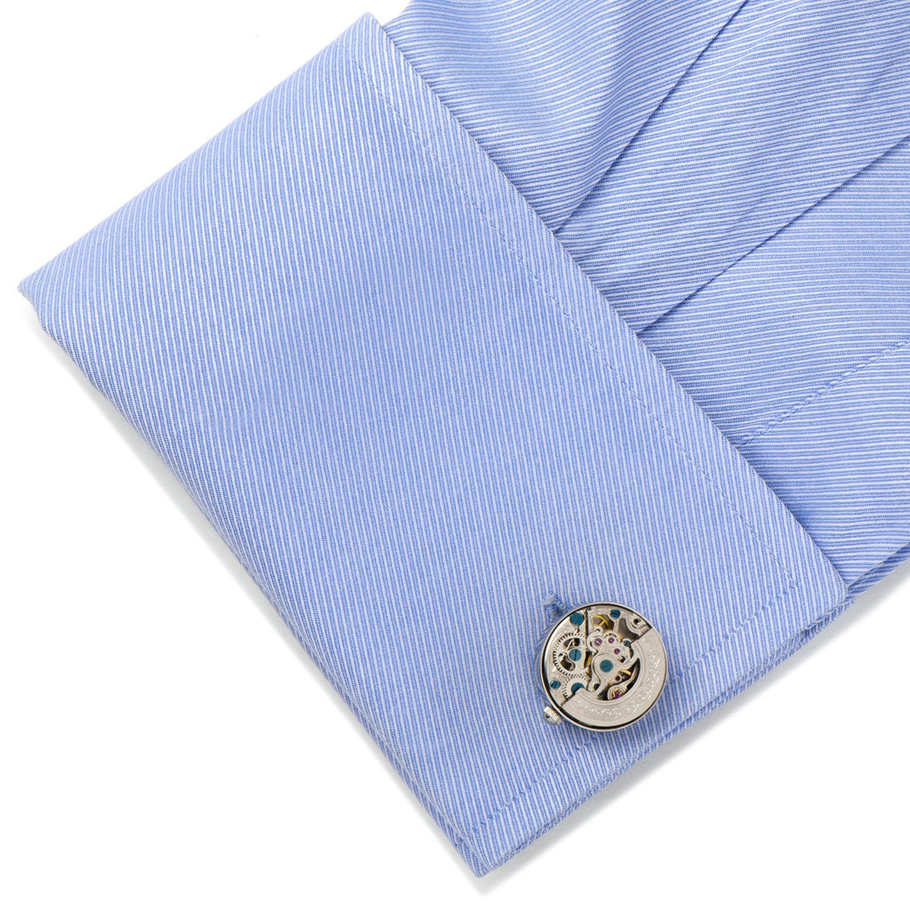 Silver Stainless Steel Kinetic Watch Movement Cufflinks