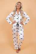 Bow Tie Long Sleeve Top and Pants Pajama Set