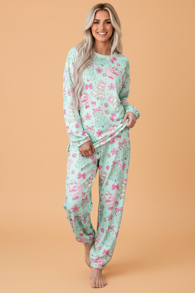 Christmas Santa Bow Tree Top & Pants Pajama Set