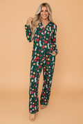 Christmas Buttoned Collar Top & Pants Pajama Set
