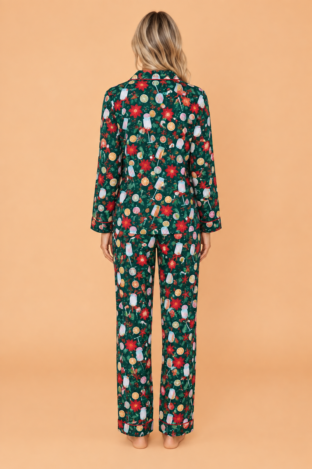 Christmas Buttoned Collar Top & Pants Pajama Set