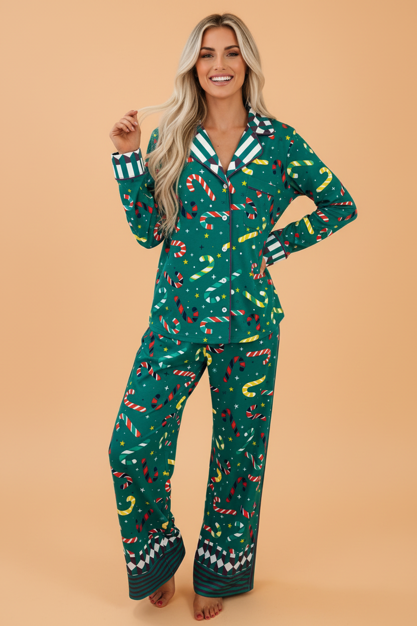 Christmas Candy Cane Top & Pants Pajama Set