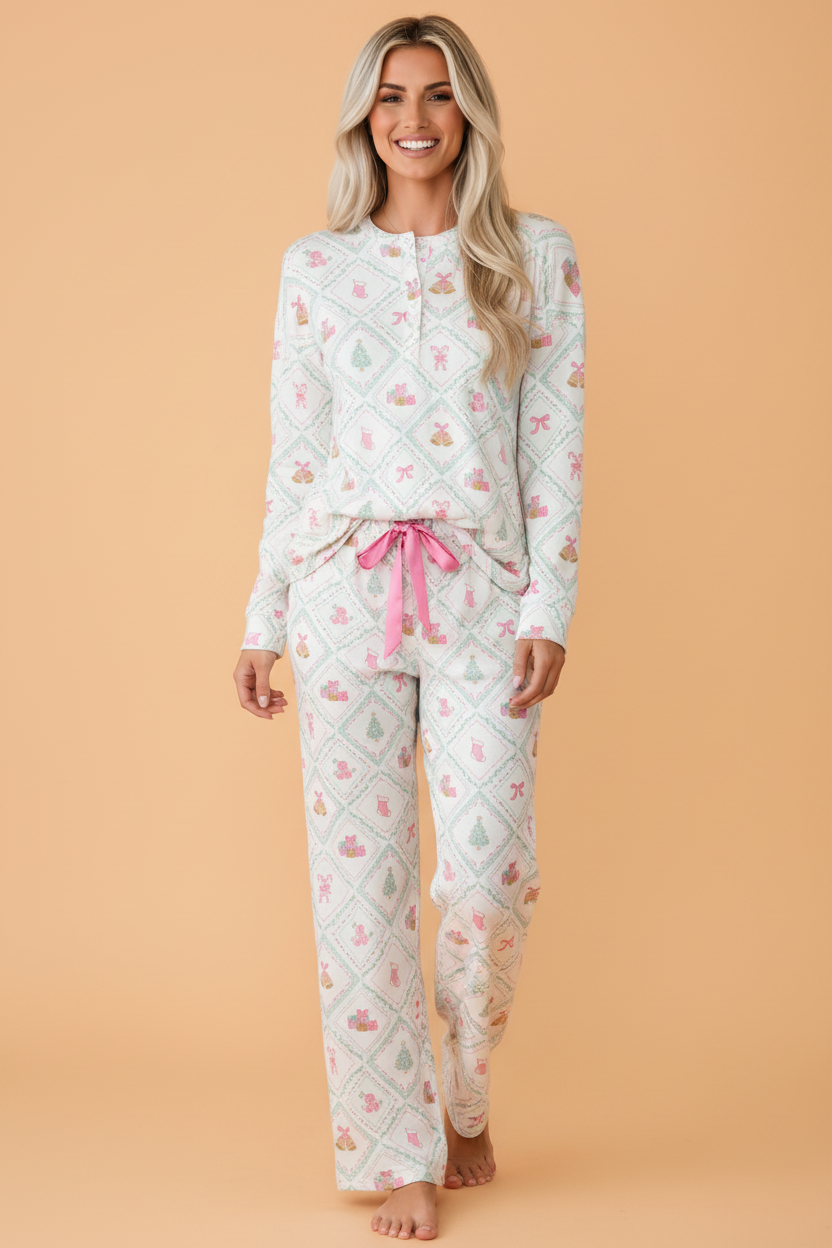Christmas Patchwork Henley Top & Pant Pajama Set