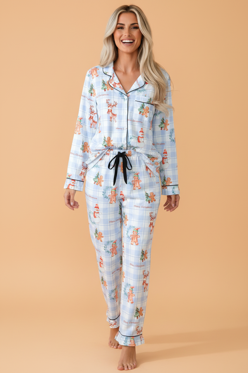 Christmas Plaid Ruffle Shirt & Pants Pajama Set