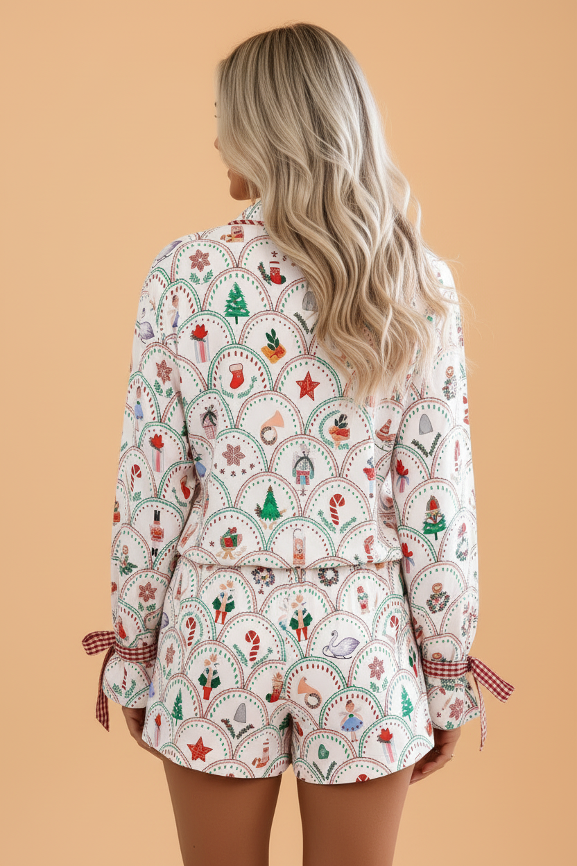 Christmas Gingham Bow Tie Top & Pants Pajama Set