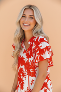 Plant Tiered Ruffle Sleeve V-Neck Blouse | Botanical Print