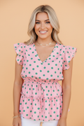 Polka Dot V-Neck Ruffle Tiered Babydoll Blouse